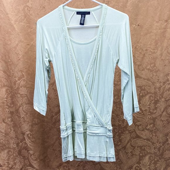 Apostrophe Layered Look Lazy Shirt Boho Steampunk Trendy Mint Green Top - Picture 2 of 10